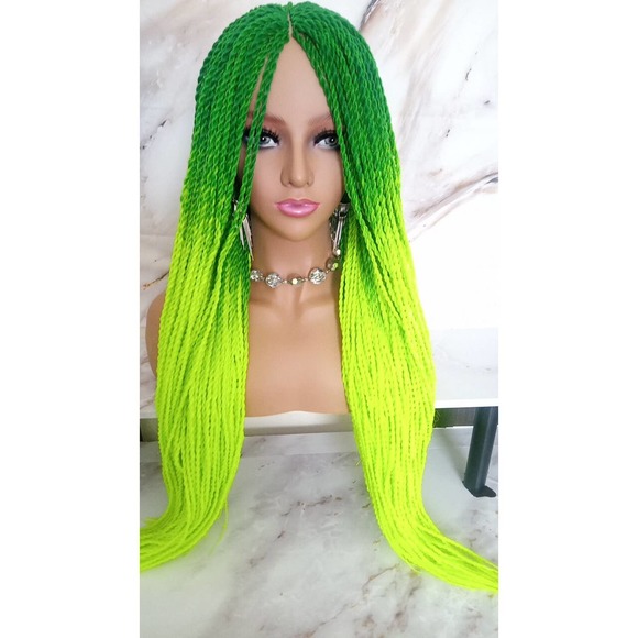 Green Florescent  Ombre Senegalese Twist Braid Wig Glow in The Dark Braids Neon - Picture 9 of 9